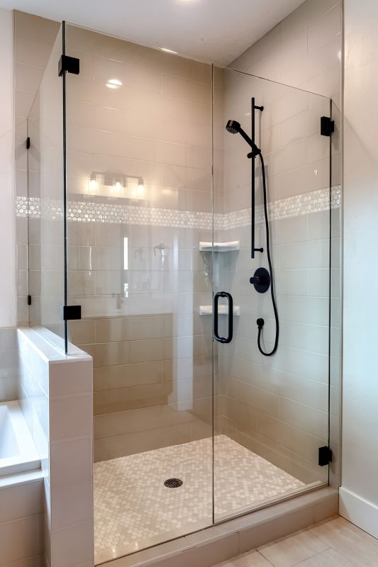 Walk-In Shower Featuring a Black Frame