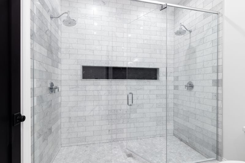 Marble-Style Tiles with Frameless Glass